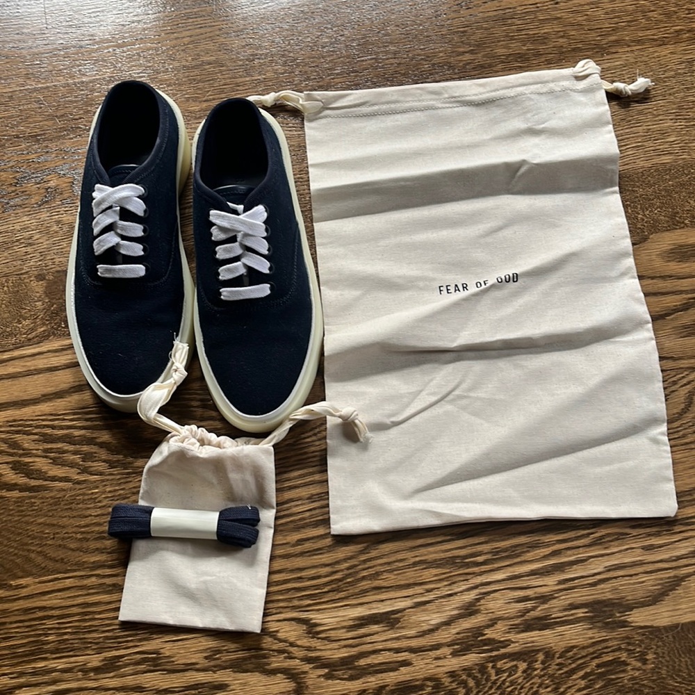 Fear of god navy canvas backless style sneakers